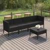  5 részes fekete polyrattan kerti ülőgarnitúra párnákkal