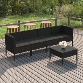    5 részes fekete polyrattan kerti ülőgarnitúra párnákkal