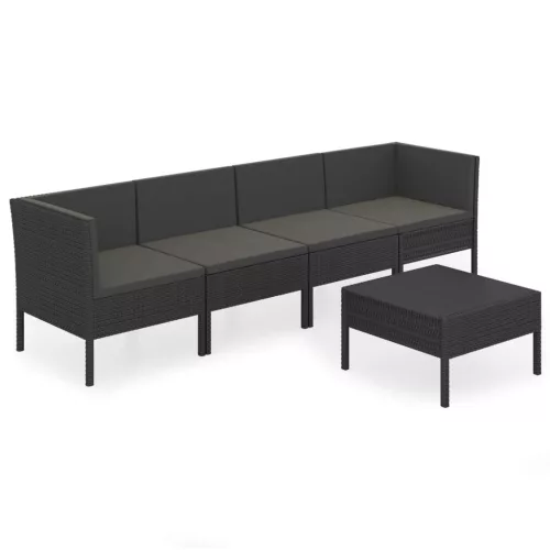  5 részes fekete polyrattan kerti ülőgarnitúra párnákkal
