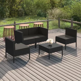    5 részes fekete polyrattan kerti ülőgarnitúra párnákkal
