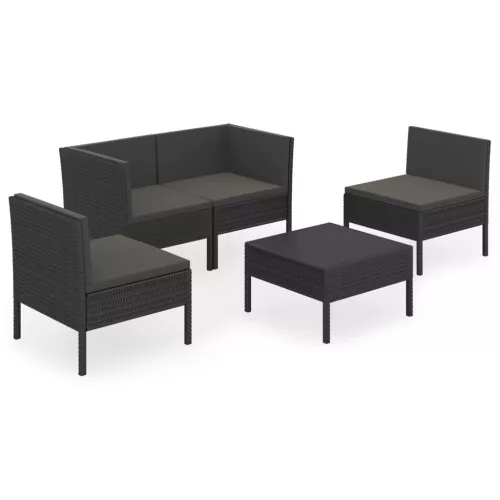  5 részes fekete polyrattan kerti ülőgarnitúra párnákkal