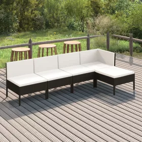    5 részes fekete polyrattan kerti ülőgarnitúra párnákkal