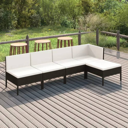  5 részes fekete polyrattan kerti ülőgarnitúra párnákkal