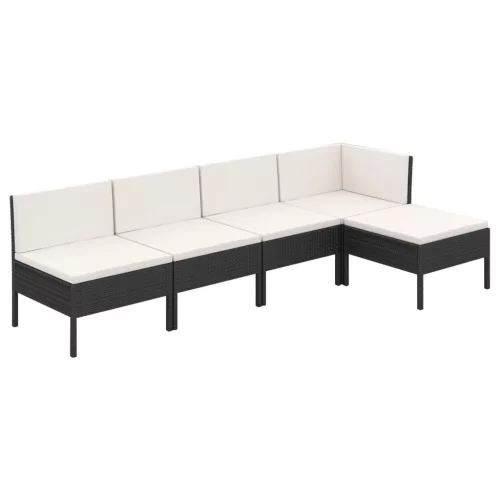  5 részes fekete polyrattan kerti ülőgarnitúra párnákkal