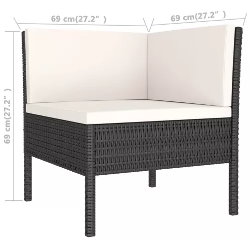 5 részes fekete polyrattan kerti ülőgarnitúra párnákkal
