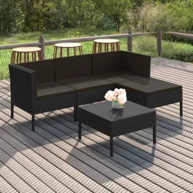    5 részes fekete polyrattan kerti ülőgarnitúra párnákkal