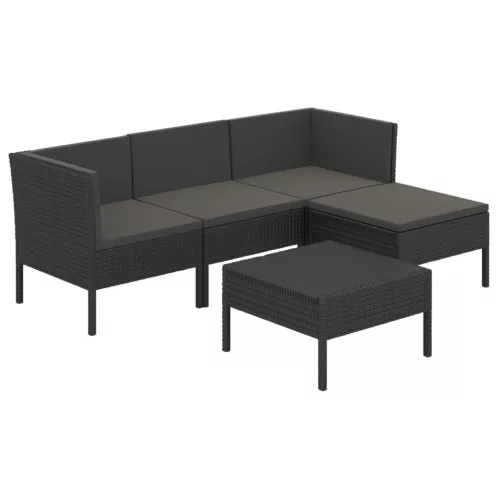  5 részes fekete polyrattan kerti ülőgarnitúra párnákkal