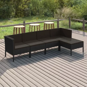    5 részes fekete polyrattan kerti ülőgarnitúra párnákkal