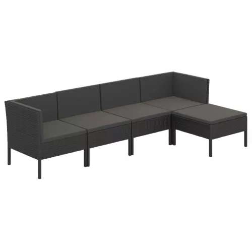  5 részes fekete polyrattan kerti ülőgarnitúra párnákkal
