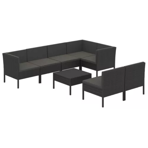  8 részes fekete polyrattan kerti ülőgarnitúra párnákkal