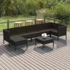  8 részes fekete polyrattan kerti ülőgarnitúra párnákkal