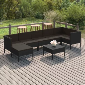    8 részes fekete polyrattan kerti ülőgarnitúra párnákkal