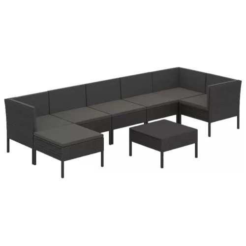  8 részes fekete polyrattan kerti ülőgarnitúra párnákkal