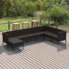 8 részes fekete polyrattan kerti ülőgarnitúra párnákkal