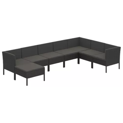 8 részes fekete polyrattan kerti ülőgarnitúra párnákkal