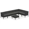  8 részes fekete polyrattan kerti ülőgarnitúra párnákkal