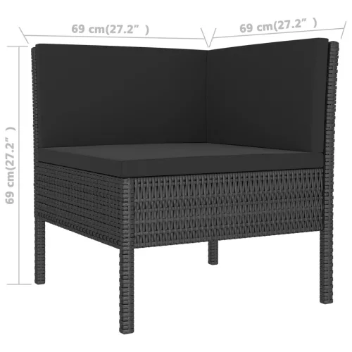  10 részes fekete polyrattan kerti ülőgarnitúra párnákkal