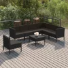  8 részes fekete polyrattan kerti ülőgarnitúra párnákkal