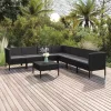  8 részes fekete polyrattan kerti ülőgarnitúra párnákkal