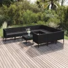 11 részes fekete polyrattan kerti ülőgarnitúra párnákkal