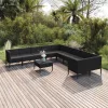  11 részes fekete polyrattan kerti ülőgarnitúra párnákkal