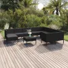  11 részes fekete polyrattan kerti ülőgarnitúra párnákkal
