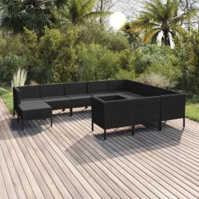    11 részes fekete polyrattan kerti ülőgarnitúra párnákkal