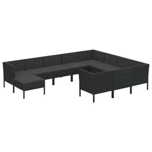  11 részes fekete polyrattan kerti ülőgarnitúra párnákkal