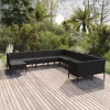  11 részes fekete polyrattan kerti ülőgarnitúra párnákkal