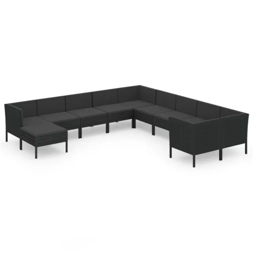  11 részes fekete polyrattan kerti ülőgarnitúra párnákkal