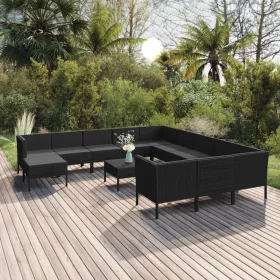    13 részes fekete polyrattan kerti ülőgarnitúra párnákkal