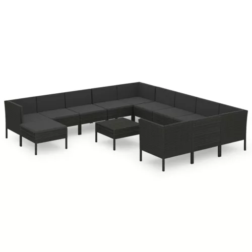  13 részes fekete polyrattan kerti ülőgarnitúra párnákkal