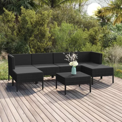  7 részes fekete polyrattan kerti ülőgarnitúra párnákkal