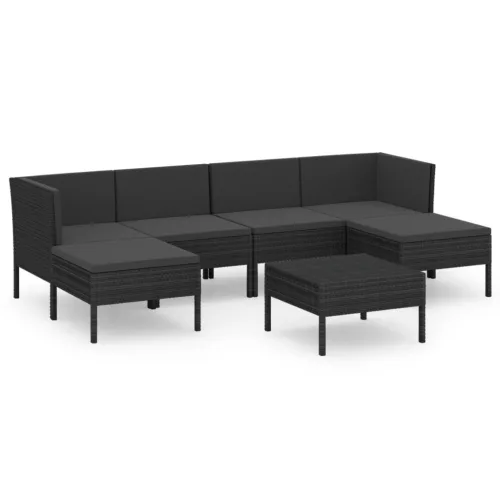  7 részes fekete polyrattan kerti ülőgarnitúra párnákkal