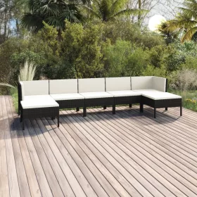    7 részes fekete polyrattan kerti ülőgarnitúra párnákkal