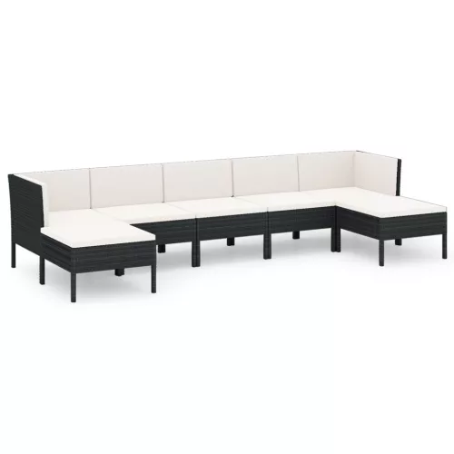  7 részes fekete polyrattan kerti ülőgarnitúra párnákkal