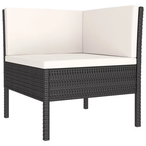  9 részes fekete polyrattan kerti bútorszett párnákkal