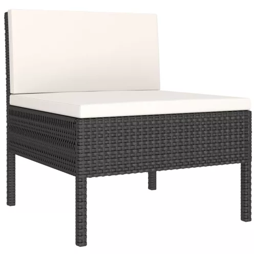  10 részes fekete polyrattan kerti bútorszett párnákkal