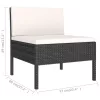  10 részes fekete polyrattan kerti bútorszett párnákkal