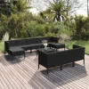  11 részes fekete polyrattan kerti ülőgarnitúra párnákkal