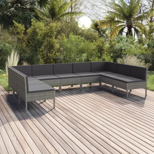  9 részes szürke polyrattan kerti ülőgarnitúra párnákkal