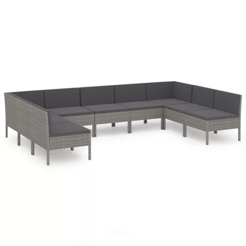  9 részes szürke polyrattan kerti ülőgarnitúra párnákkal