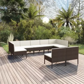    9 részes barna polyrattan kerti ülőgarnitúra párnákkal