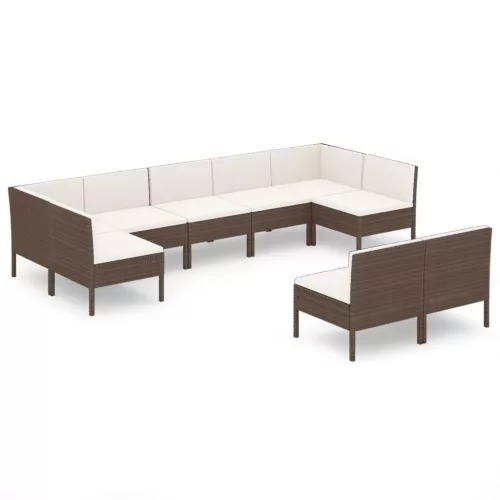  9 részes barna polyrattan kerti ülőgarnitúra párnákkal