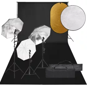    fotóstúdiószett lámpákkal, háttérrel és reflektorral