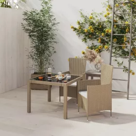    3 részes bézs polyrattan kültéri étkezőszett párnákkal
