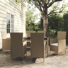    7 részes bézs polyrattan kültéri étkezőszett párnákkal