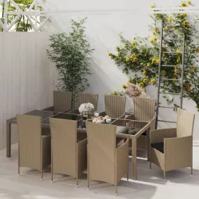    11 részes bézs polyrattan kültéri étkezőszett párnákkal