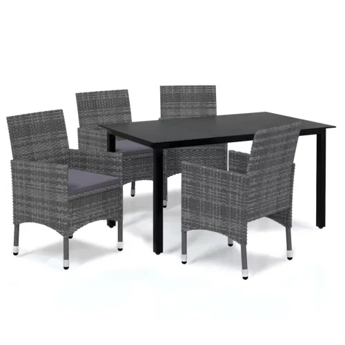  5 részes szürke polyrattan kerti étkezőgarnitúra párnákkal