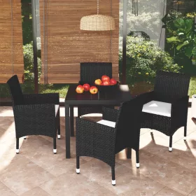    5 részes fekete polyrattan kerti étkezőgarnitúra párnákkal